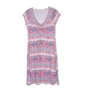 Fresh Produce Dress Pink Aztec Design Sz. S Rayon Blend Made in USA Stretchy